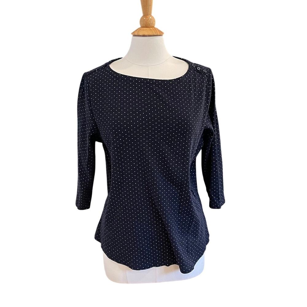 Charter Club 100% Pima Cotton Navy Polka Dot 3/4 Sleeve T-Shirt Button Detail 1X